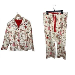 Nick & Nora Womens How to Sew a Sock Monkey Flannel Pajama Set Size L
